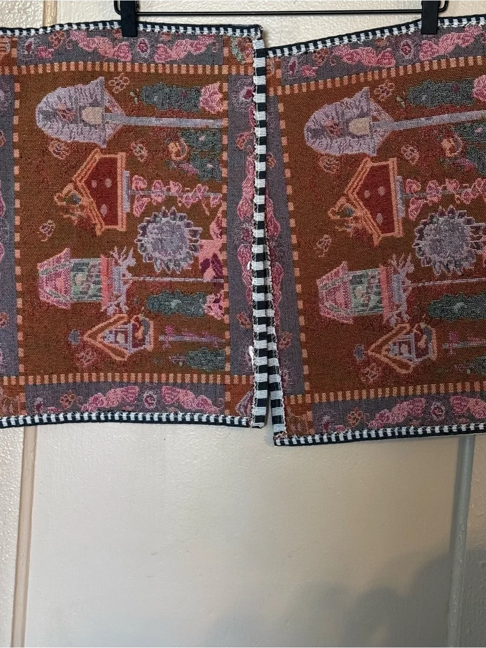 Embroidered Birdhouse Tapestry Placemat Pair SpringCore Farmhouse Kitchen Decor
